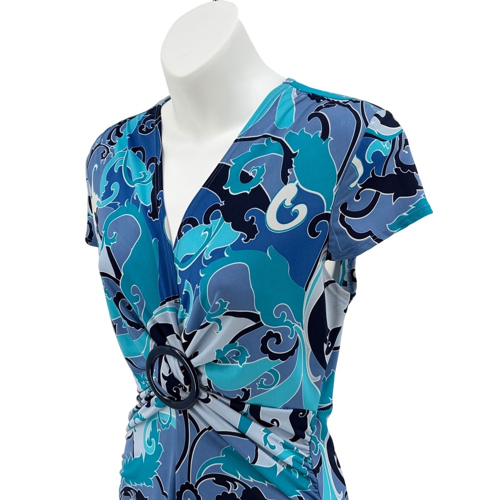 B. Moss Paisley Dress Women S Blue Vintage Y2K Ruched O-Ring USA Made Retro Y2K